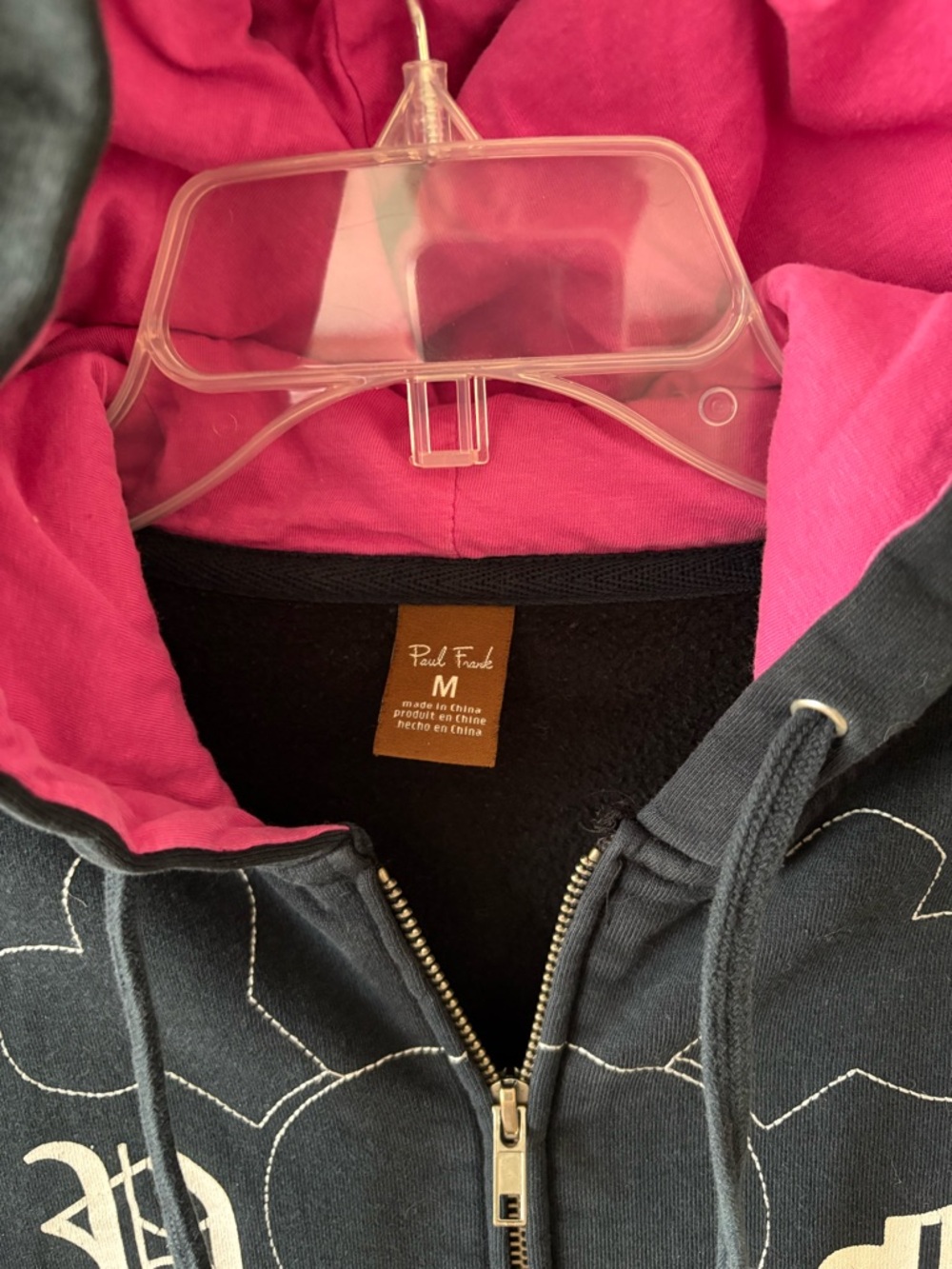 Paul Frank Black Zip-Up Hoodie with Pink Lined Hood - Picture 2 of 6